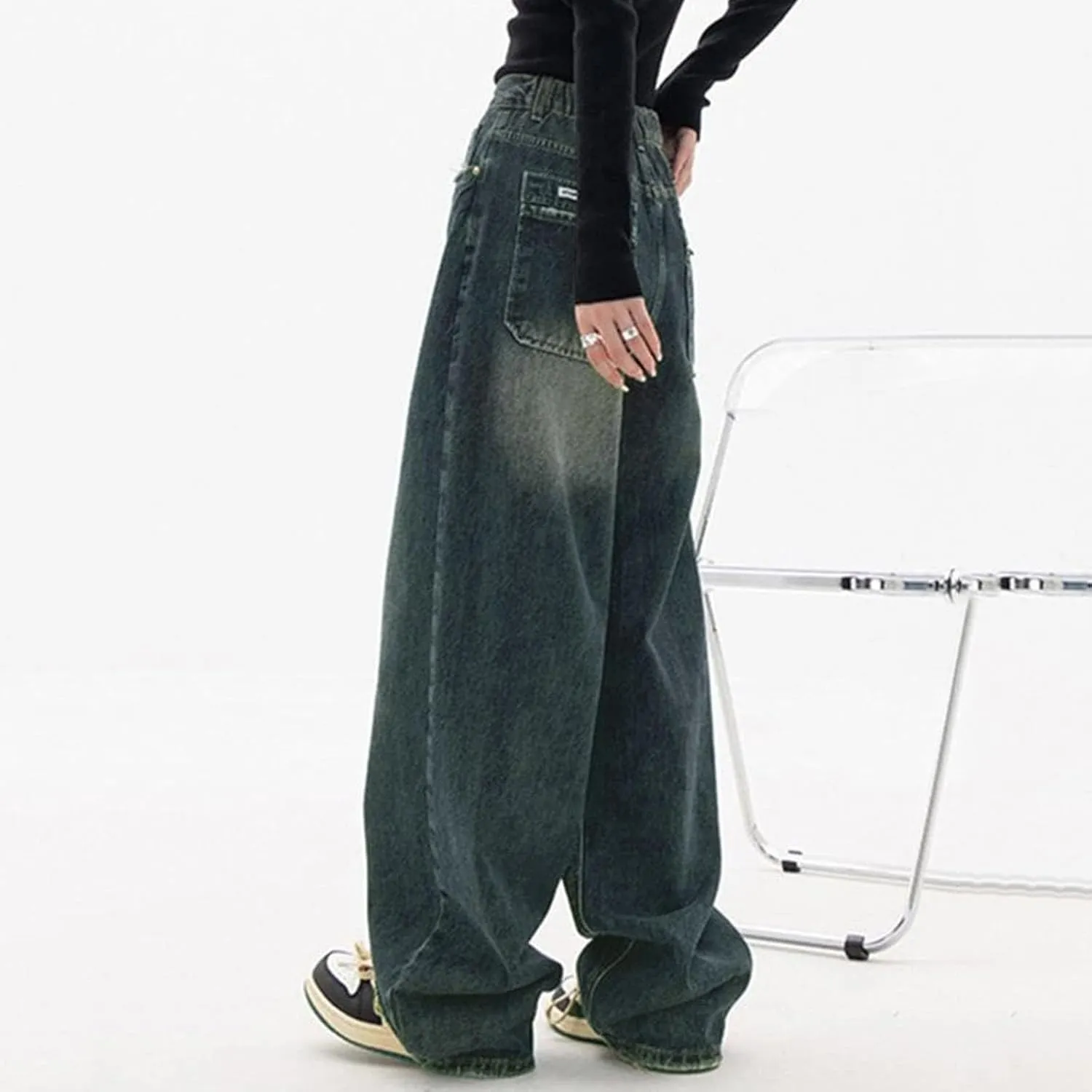 Bell Bottom Jeans for Women Mid Rise Baggy Jeans Stretch Bootcut Denim Pants Fashion Raw Hem Trouser Jeans