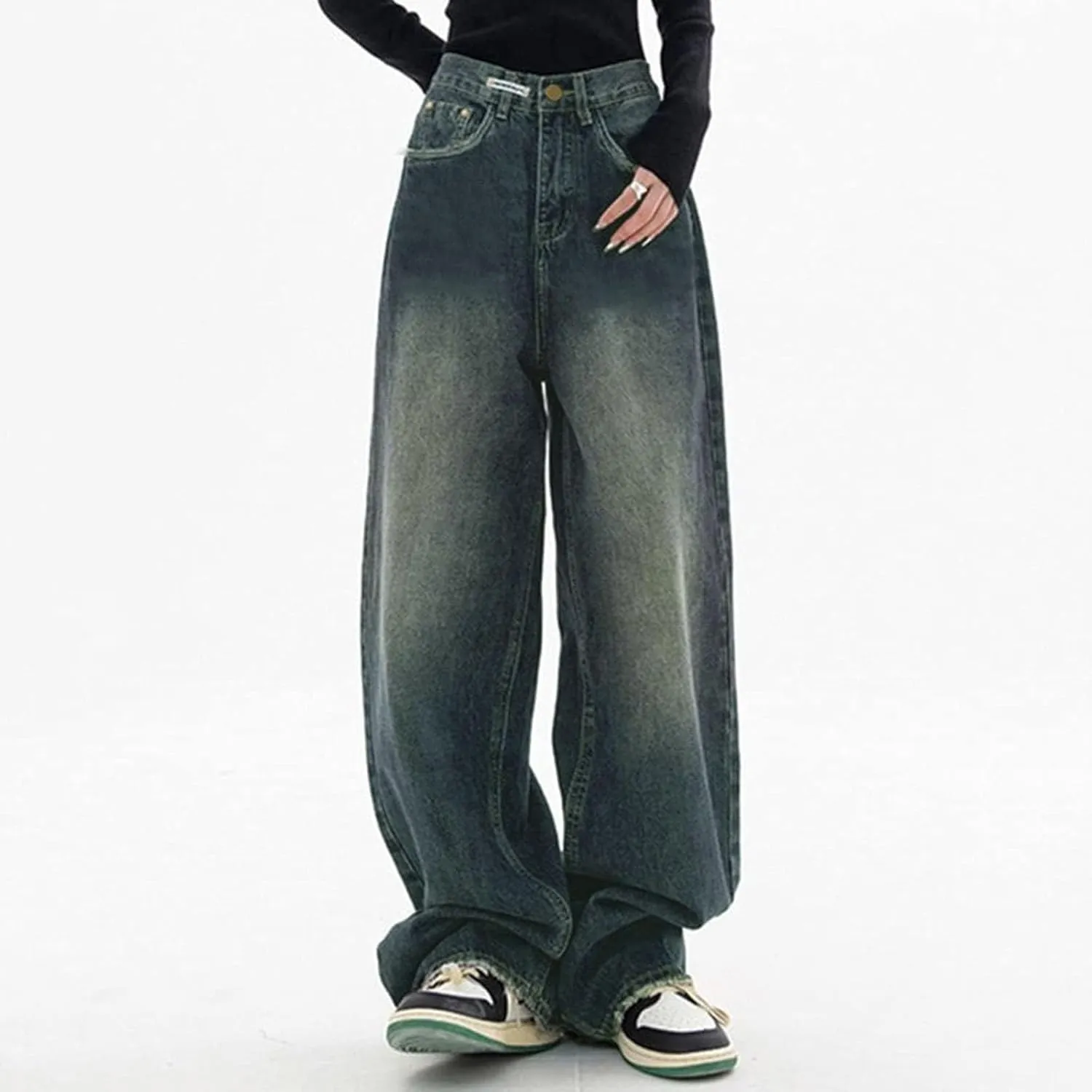 Bell Bottom Jeans for Women Mid Rise Baggy Jeans Stretch Bootcut Denim Pants Fashion Raw Hem Trouser Jeans