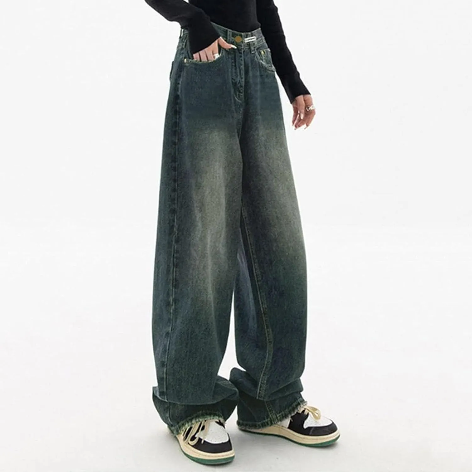 Bell Bottom Jeans for Women Mid Rise Baggy Jeans Stretch Bootcut Denim Pants Fashion Raw Hem Trouser Jeans
