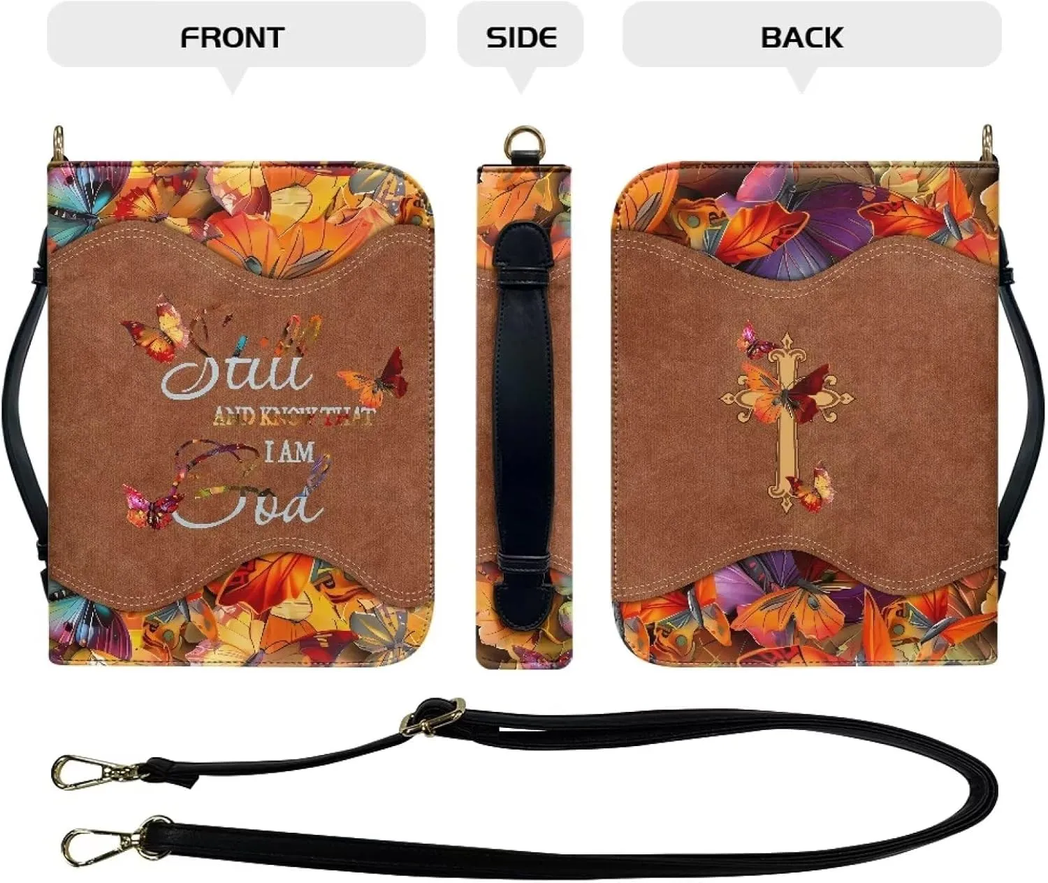 Bible Cover - Portable Bible Case with Shoulder Strap for Bible Study