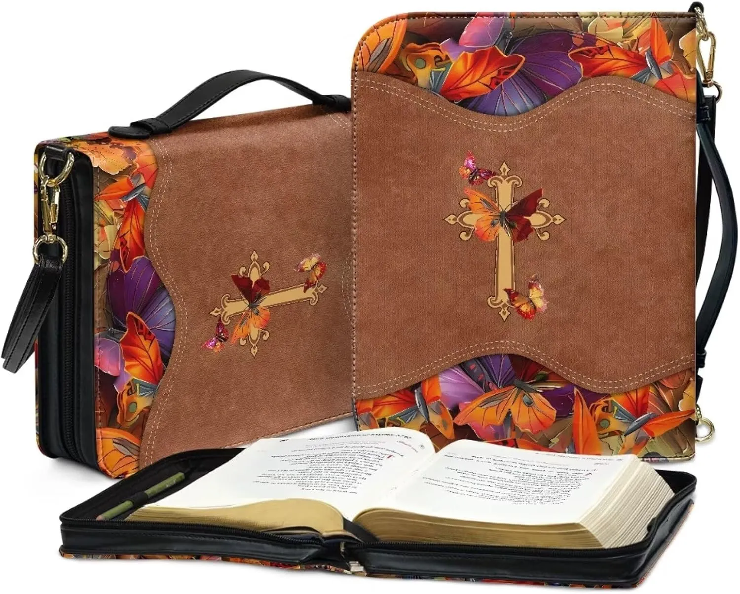 Bible Cover - Portable Bible Case with Shoulder Strap for Bible Study