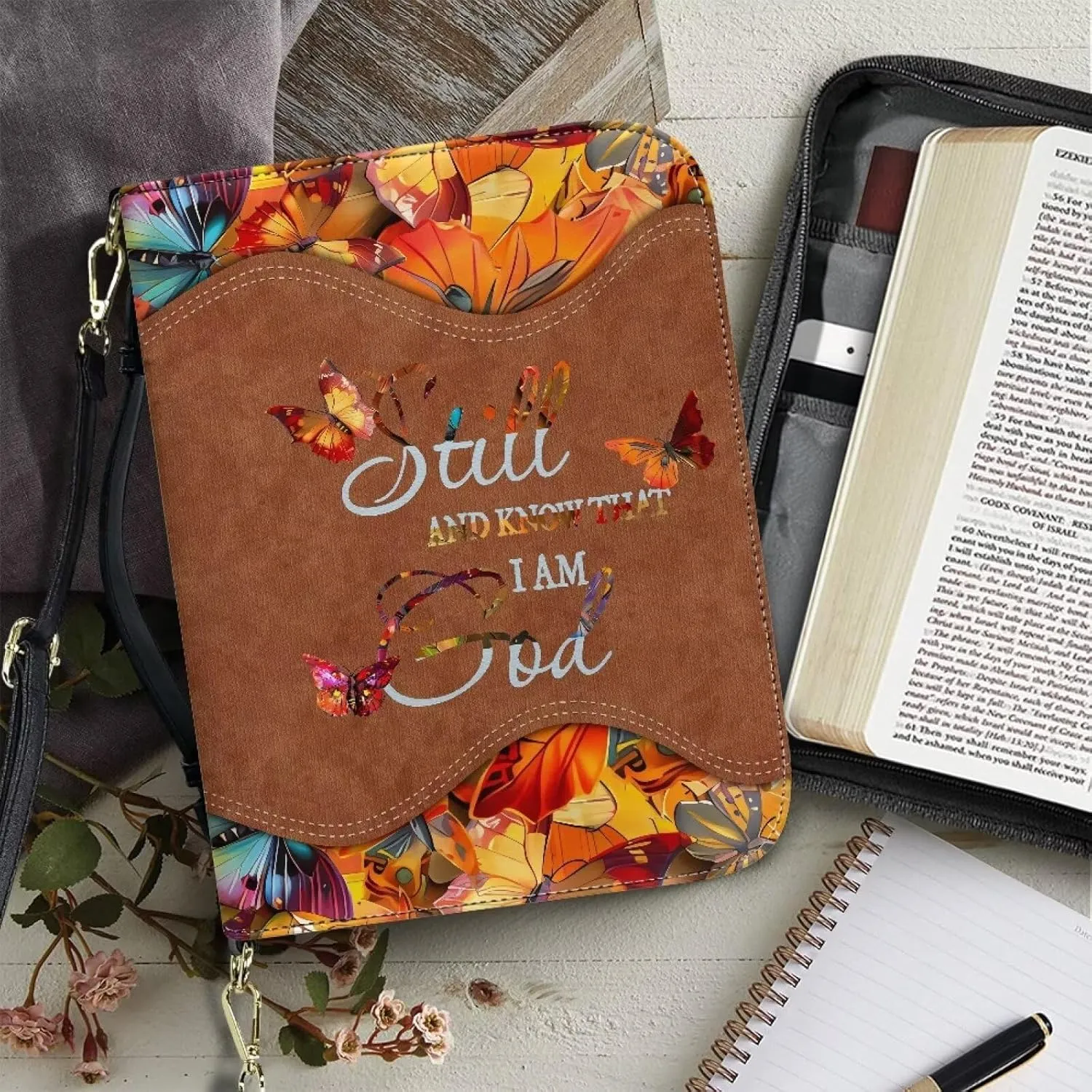 Bible Cover - Portable Bible Case with Shoulder Strap for Bible Study