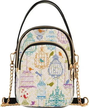 Birds and Cages Vintage Pattern Design Crossbody Bags Shoulder Bag for Women Stylish Ladies Messenger Bags Cell Phone Purse and Handbags Wallet