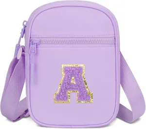 Birthday Gift for Girls Initial Kids Crossbody Purse Toddlers Bag for Age 3-10 (Purple A)