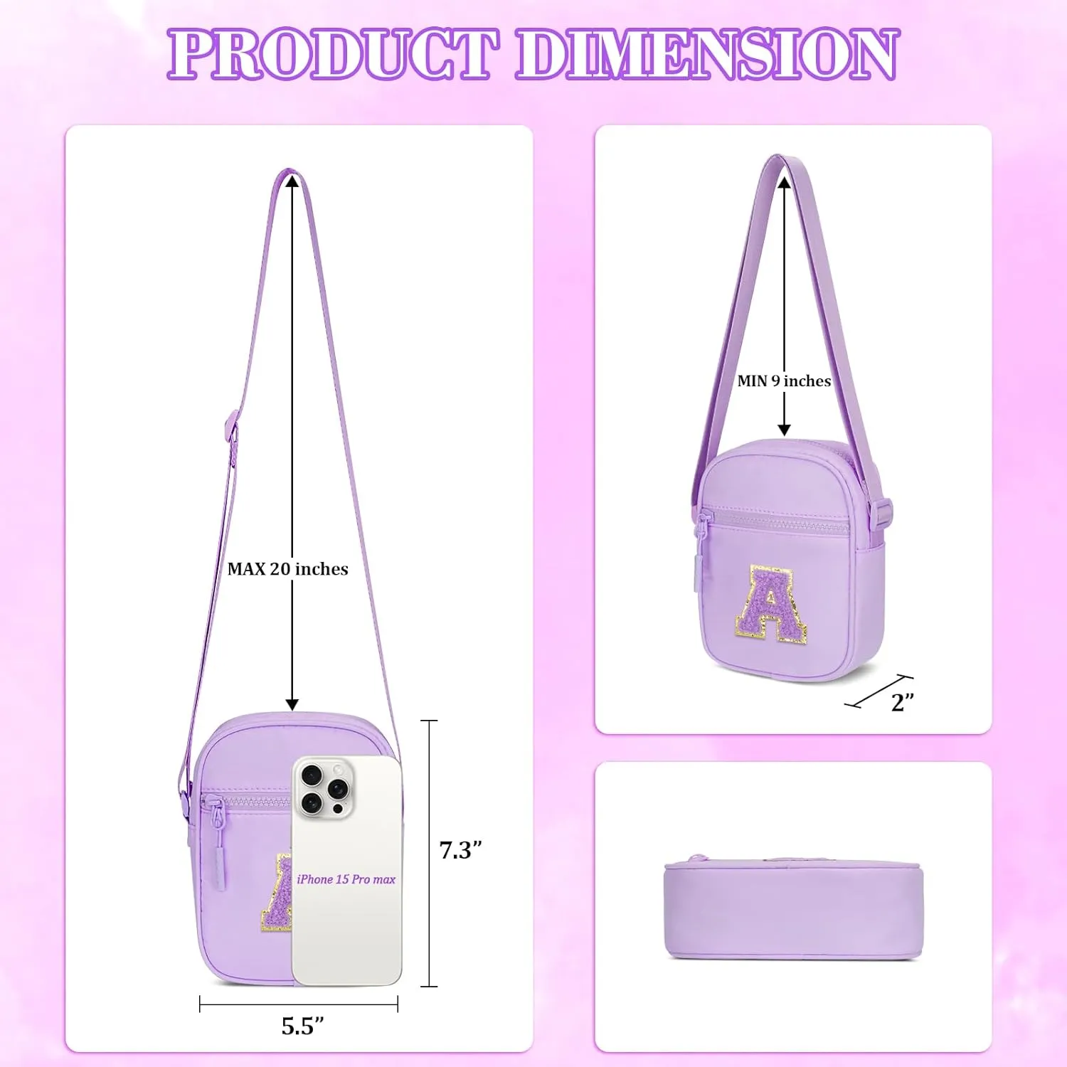 Birthday Gift for Girls Initial Kids Crossbody Purse Toddlers Bag for Age 3-10 (Purple A)