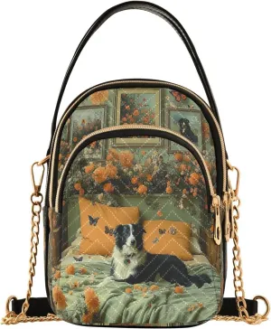 Black Dog Lying Bed Women Trendy Quilted Crossbody Bag Sling Bags Handbags with Chain Strap Travel Cross Body Cell Phone Purses Bags