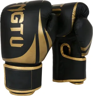 Black Gold Professional Boxing Gloves, Pu Leather, 16 Oz, Cushioned Foam, Elastic Wrist Wrap, Tear-Resistant Training Gloves for Adults