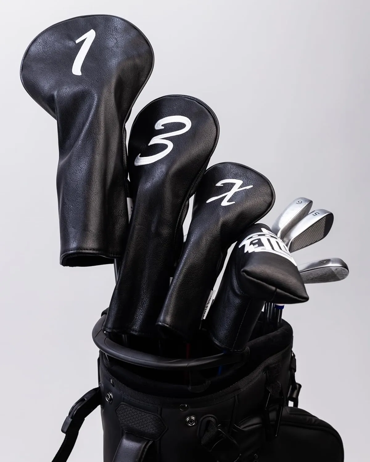 Black Headcovers - Premium Quality Golf Headcovers. Embroidered Hand-Made Leather, Stylish Golf Club Cover - Customize Your Golf Bag