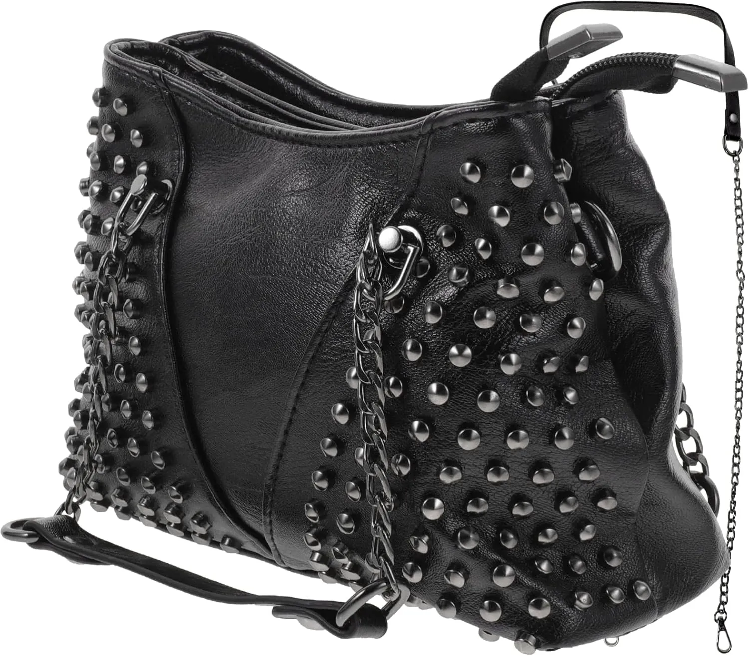 Black Pu Leather Rivet Chain Shoulder Bag for Women, Stylish Crossbody Messenger Bag with Studded Design, Ideal for Everyday Use