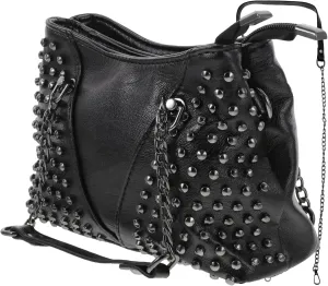 Black Pu Leather Rivet Chain Shoulder Bag for Women, Stylish Crossbody Messenger Bag with Studded Design, Ideal for Everyday Use