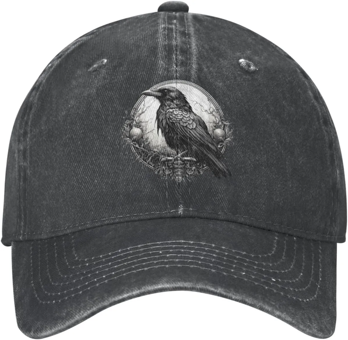 Black Raven Distressed Denim Ball Cap Retro Cool for Every Occasion