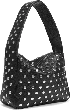 Black Studded Purses Hobo Shoulder Bag for Women Punk Y2K Purse for Women Handbag Soft Leather Large Capacity Streetwear Bags
