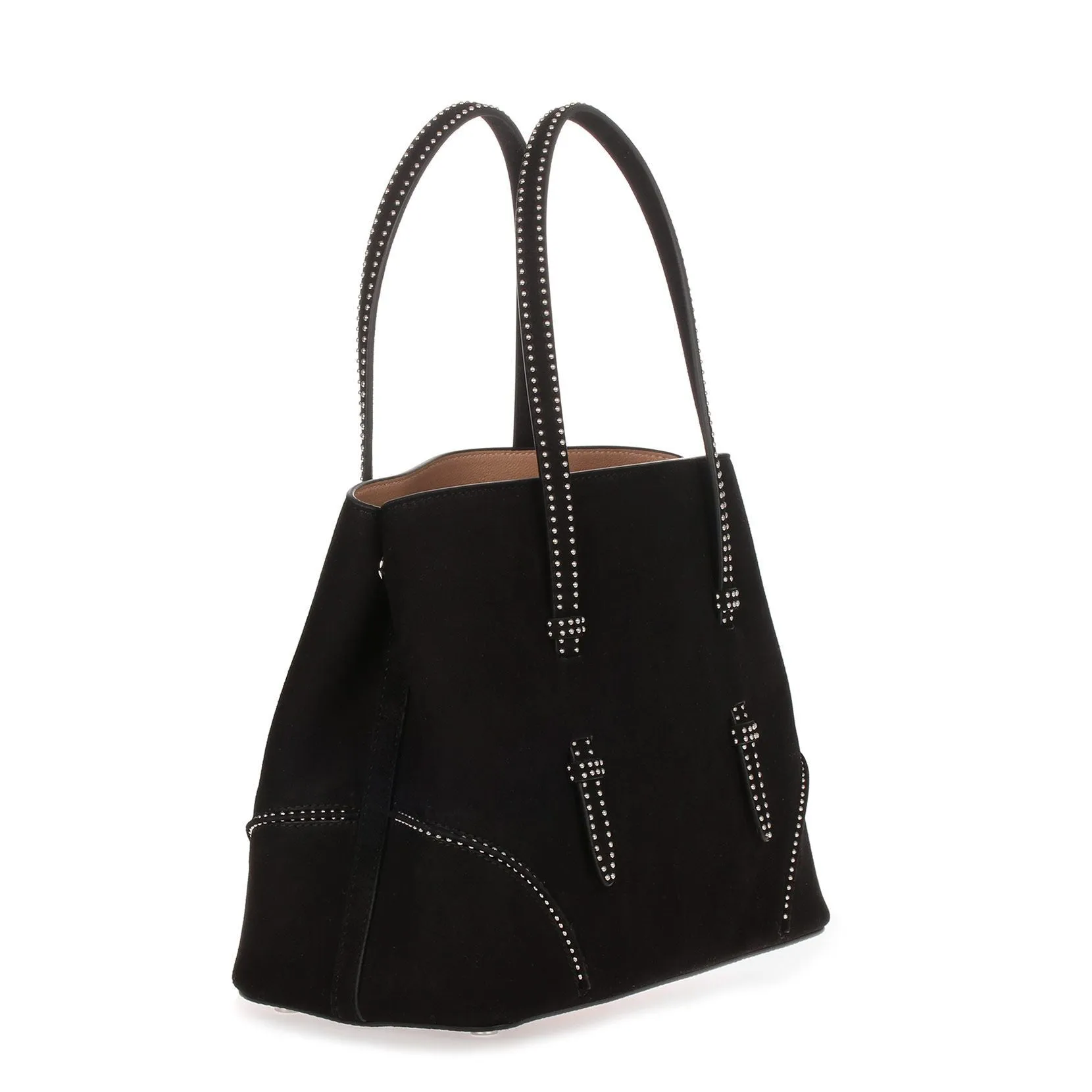 Black suede studded small tote