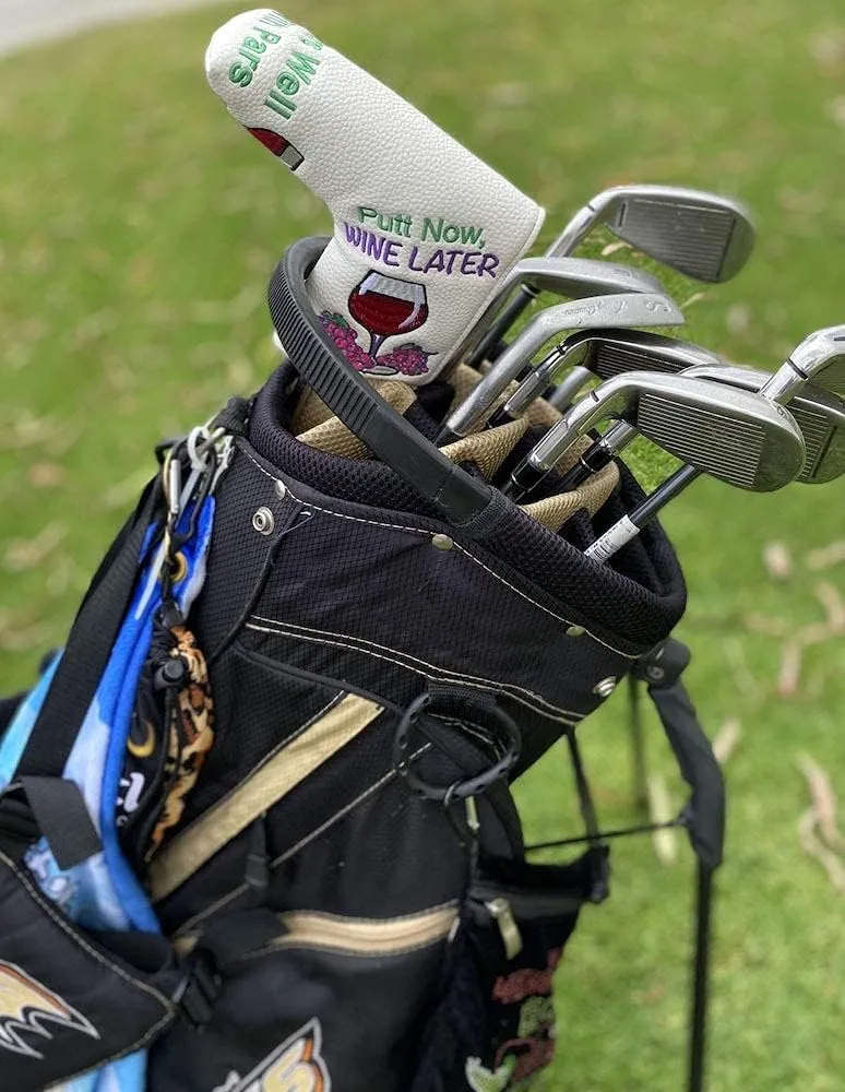 Blade Putter Cover, PU Leather with Embroidered Designs and Magnetic Closure
