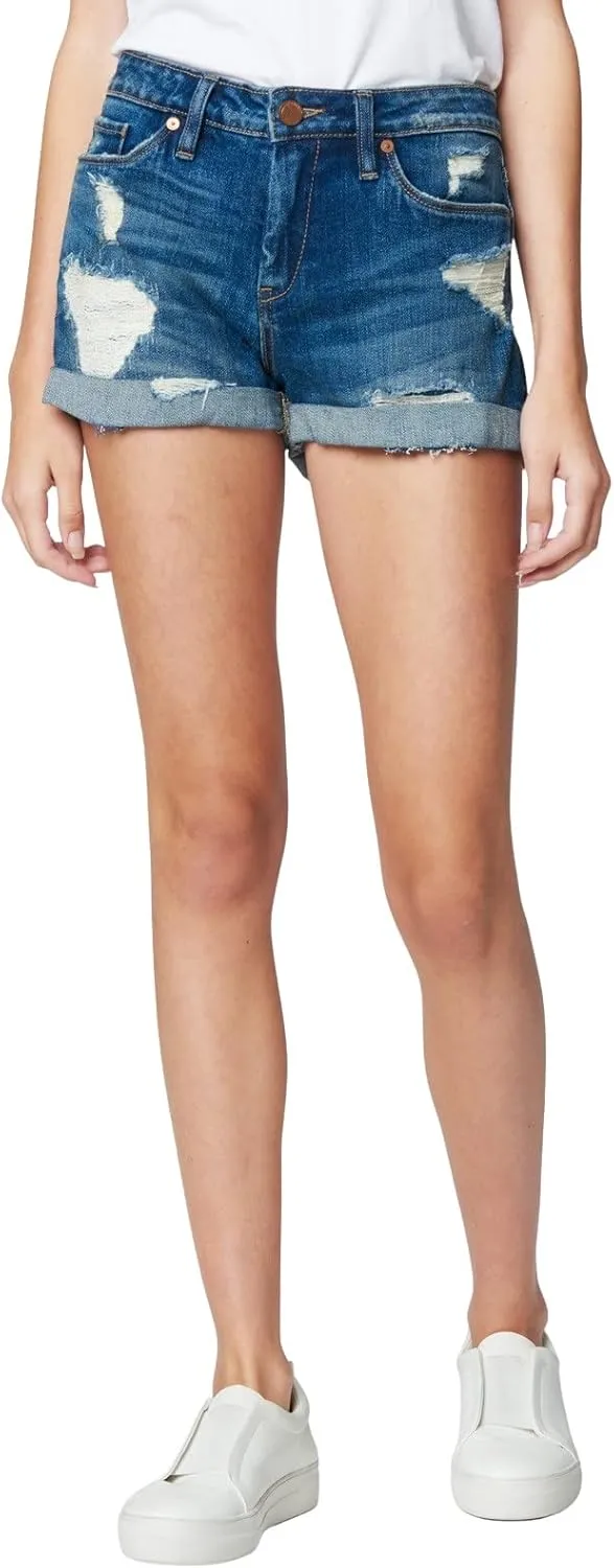 [BLANKNYC] Women's Denim Distressed Cuffed Short, Blue, 24