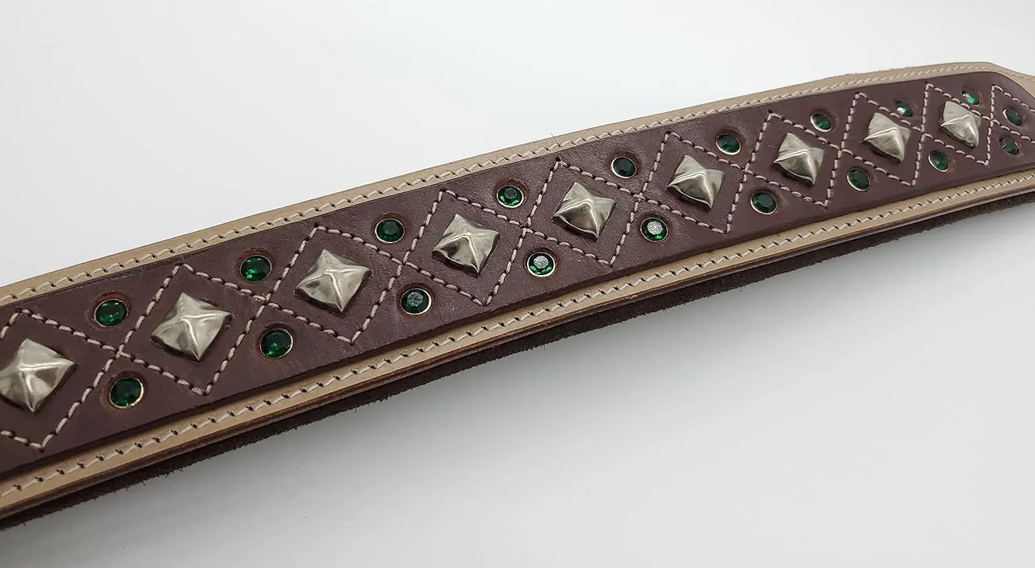 Blazing Paws Darlington Wide 2 inch Luxury Soft Suede Padded Leather Dog Collar for XL Large Dogs, Handmade Stud Crystal Fancy Western Design (XL: Neck Size 20-23", Natural/Brown)