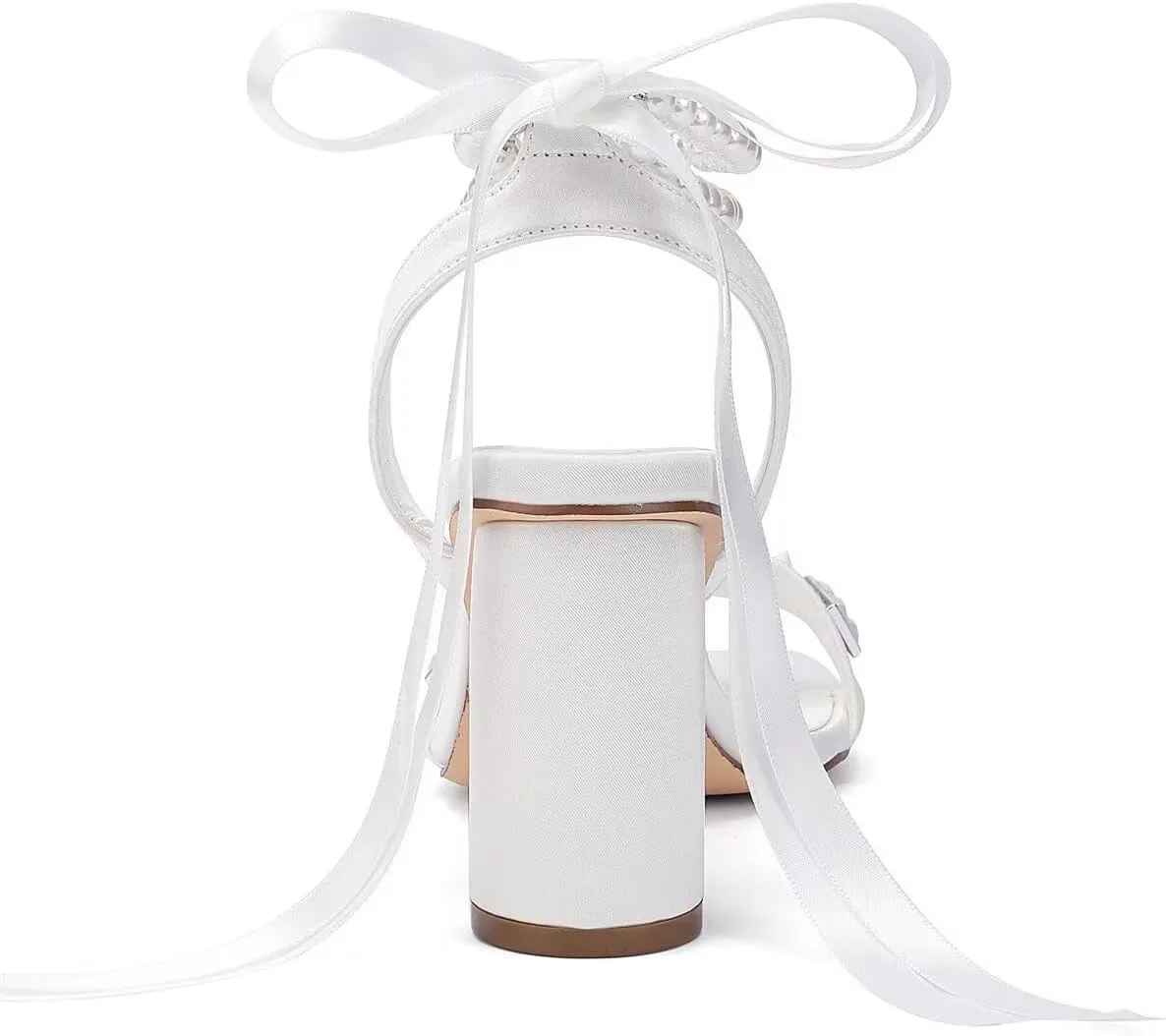 Block Heel Wedding Sandals Open Toe Wedding Shoes for Bride Pearl Heels Studded Bridal Shoes