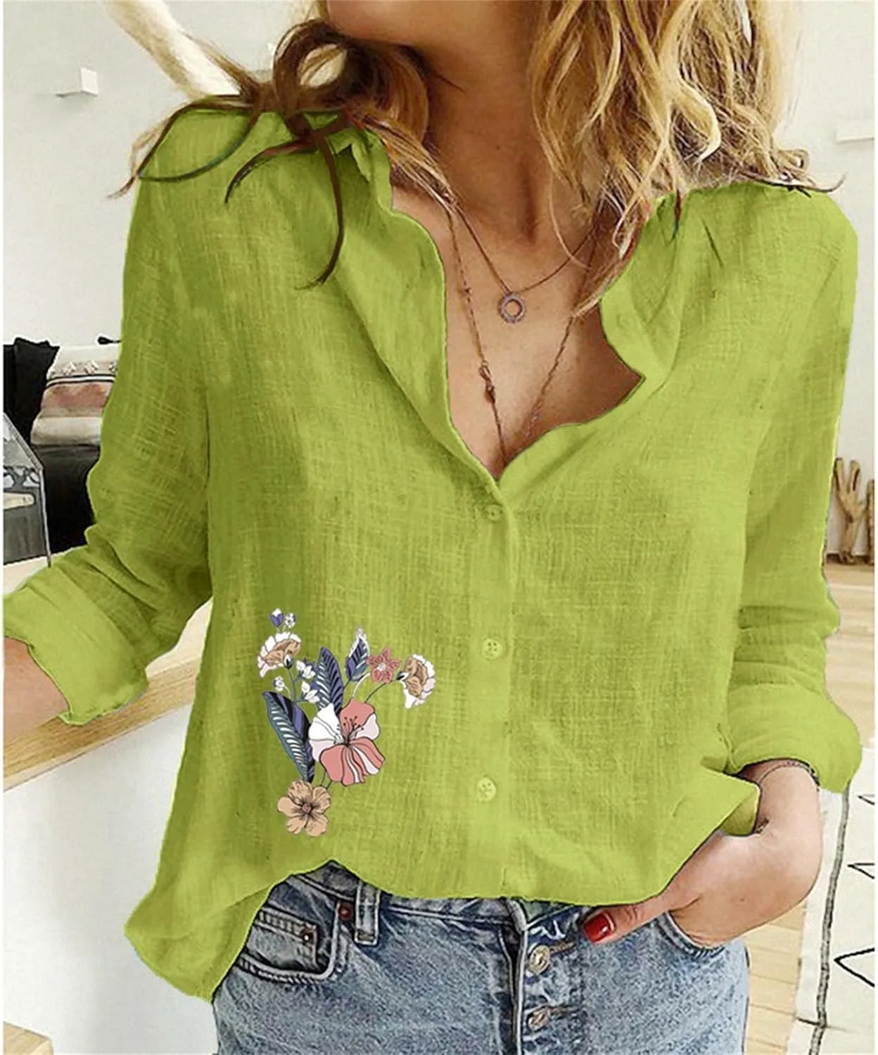 Blouses Button Shirts V Neck Casual Long Sleeve Loose Shirt Tops Tops for Women Button Up Shirt Women Blouses Button