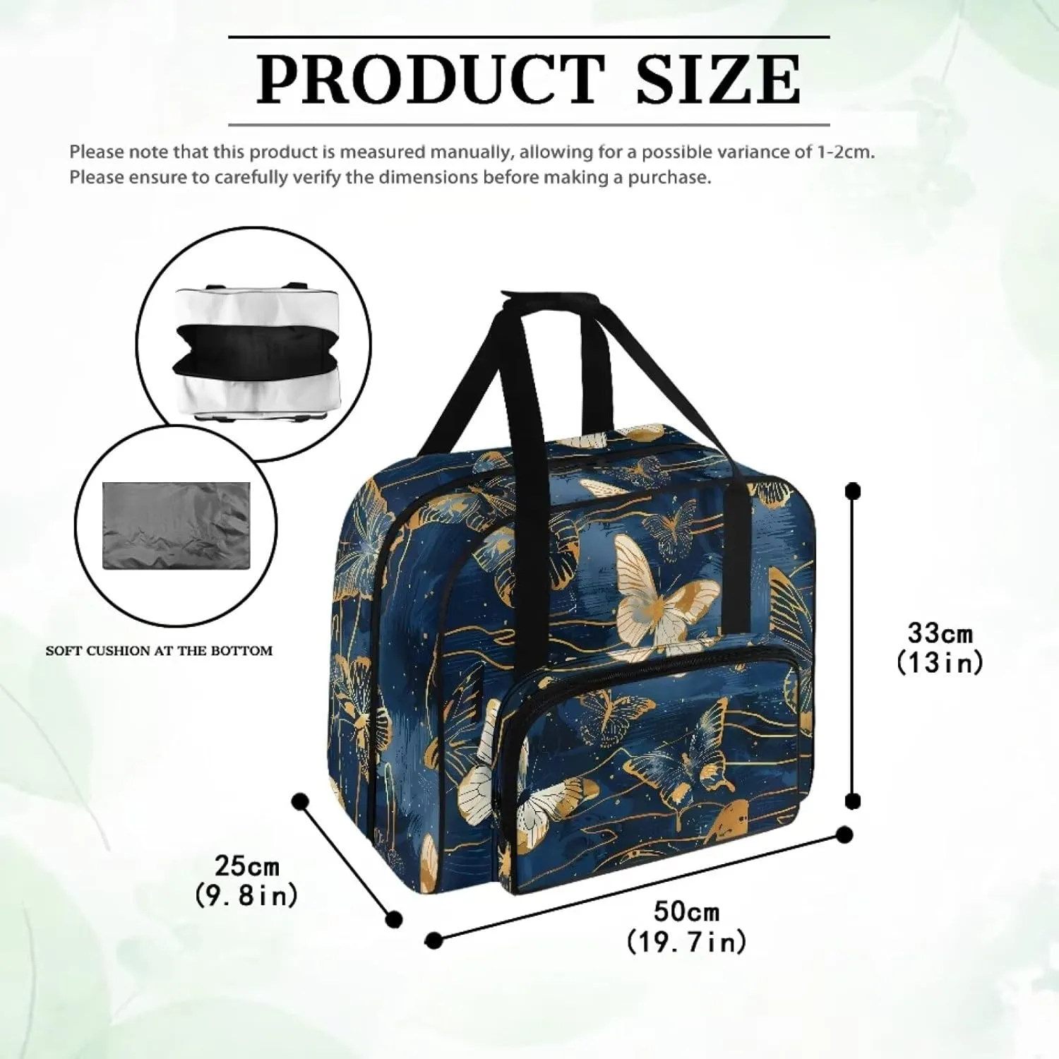Blue and Golden Butterfly Sewing Machine Carrying Case Padded Storage Cover Carrying Case with Pockets, Suitable for Most Standard Singer, Brother