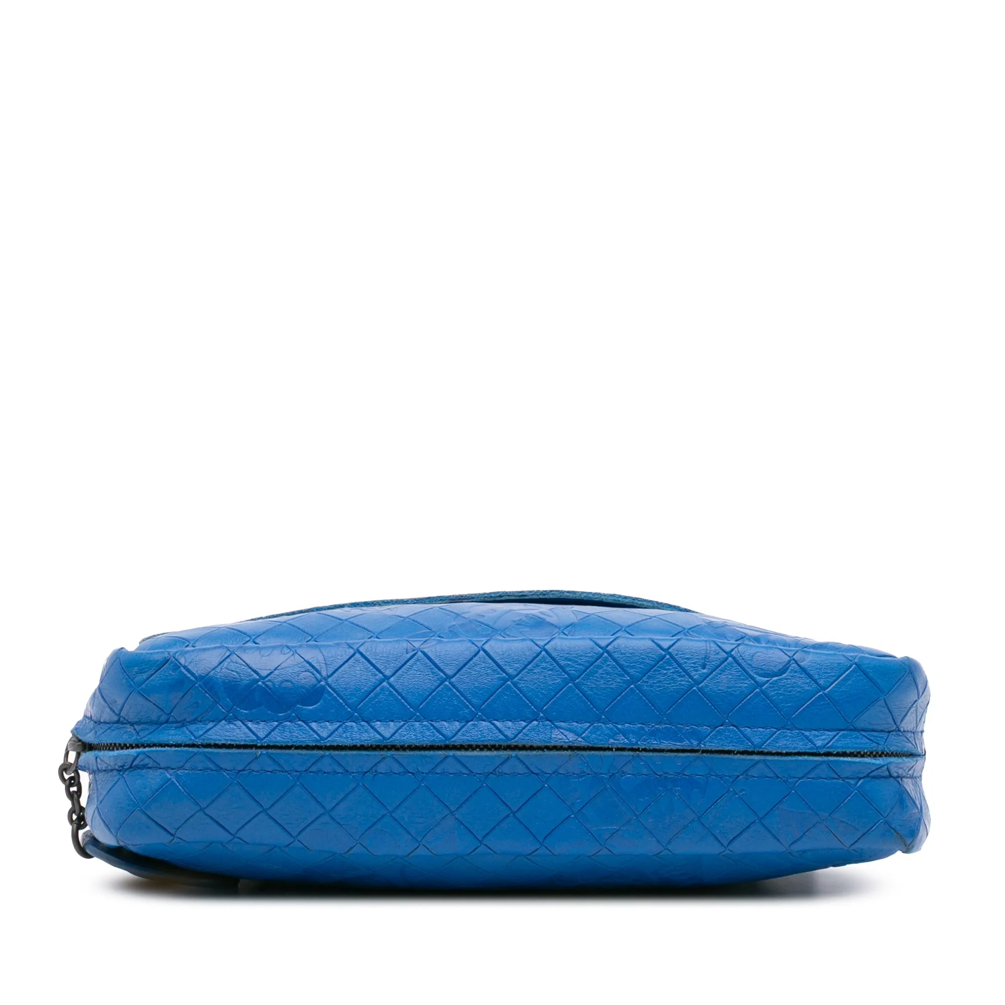 Blue Bottega Veneta Small Calfskin Intrecciomirage Embossed Butterfly Chain Crossbody