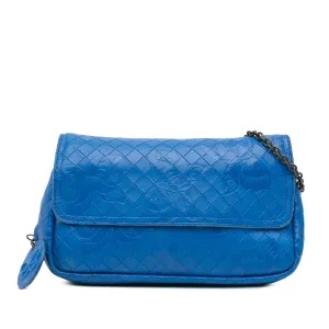 Blue Bottega Veneta Small Calfskin Intrecciomirage Embossed Butterfly Chain Crossbody