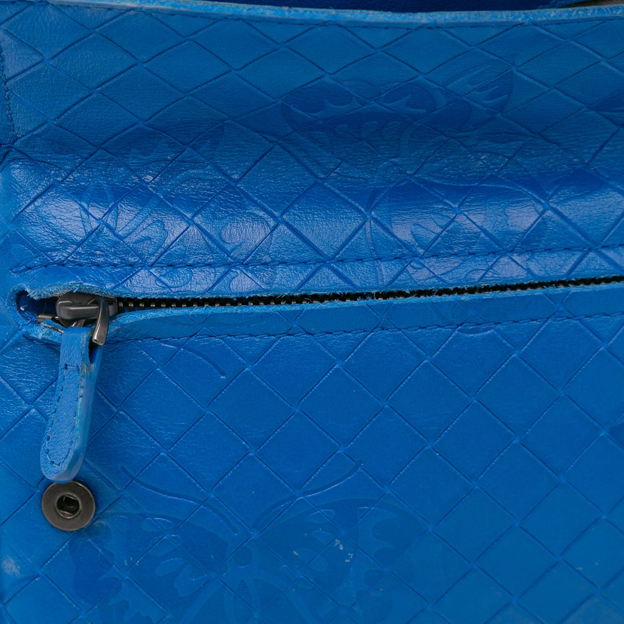 Blue Bottega Veneta Small Calfskin Intrecciomirage Embossed Butterfly Chain Crossbody