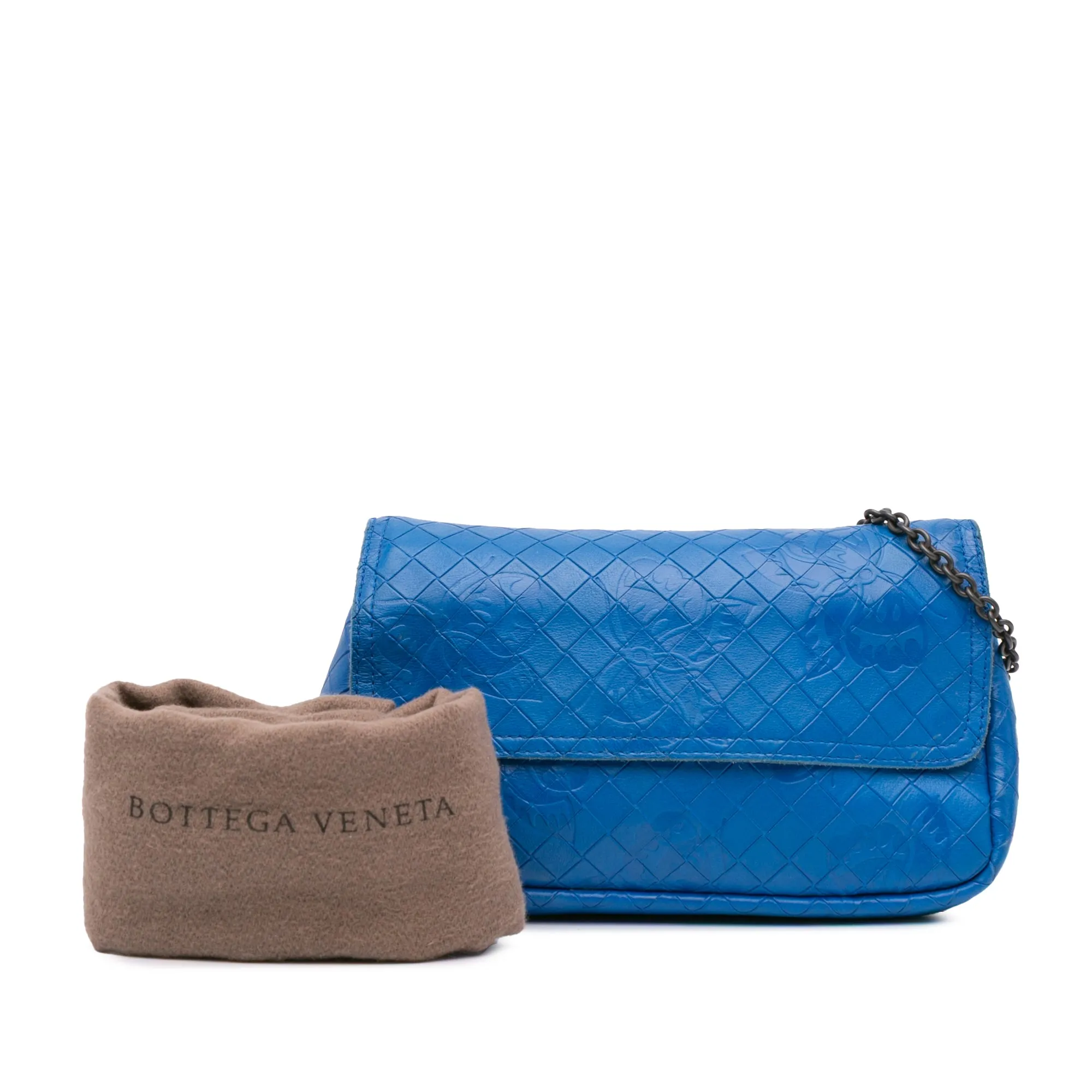 Blue Bottega Veneta Small Calfskin Intrecciomirage Embossed Butterfly Chain Crossbody