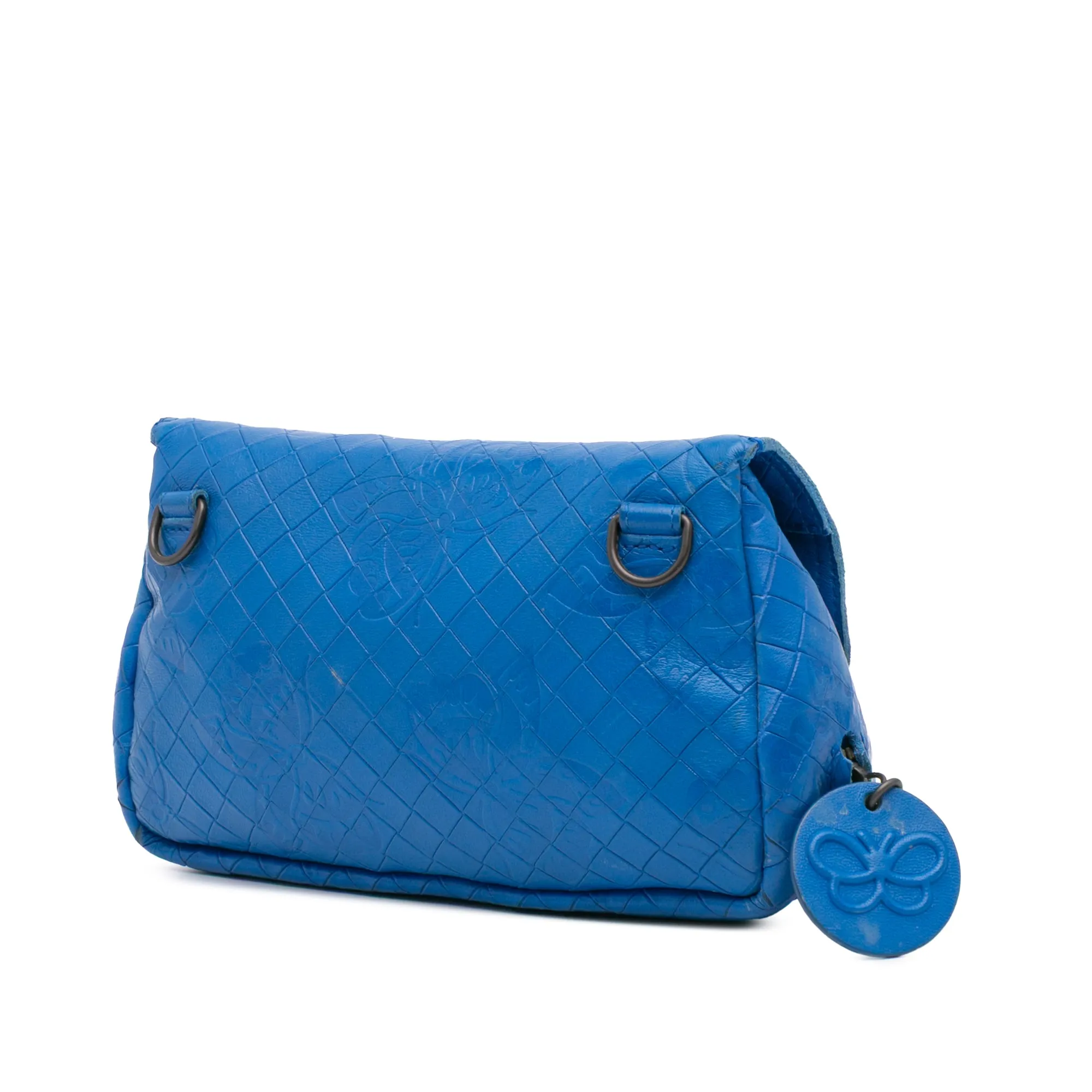 Blue Bottega Veneta Small Calfskin Intrecciomirage Embossed Butterfly Chain Crossbody