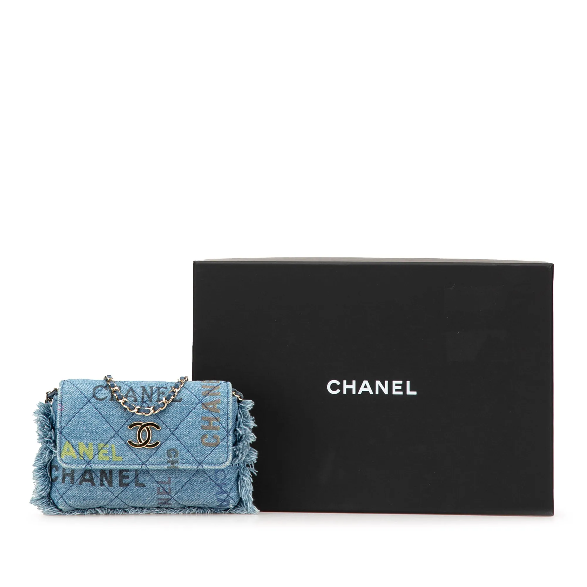 Blue Chanel Mini Denim Mood Clutch with Chain Crossbody Bag
