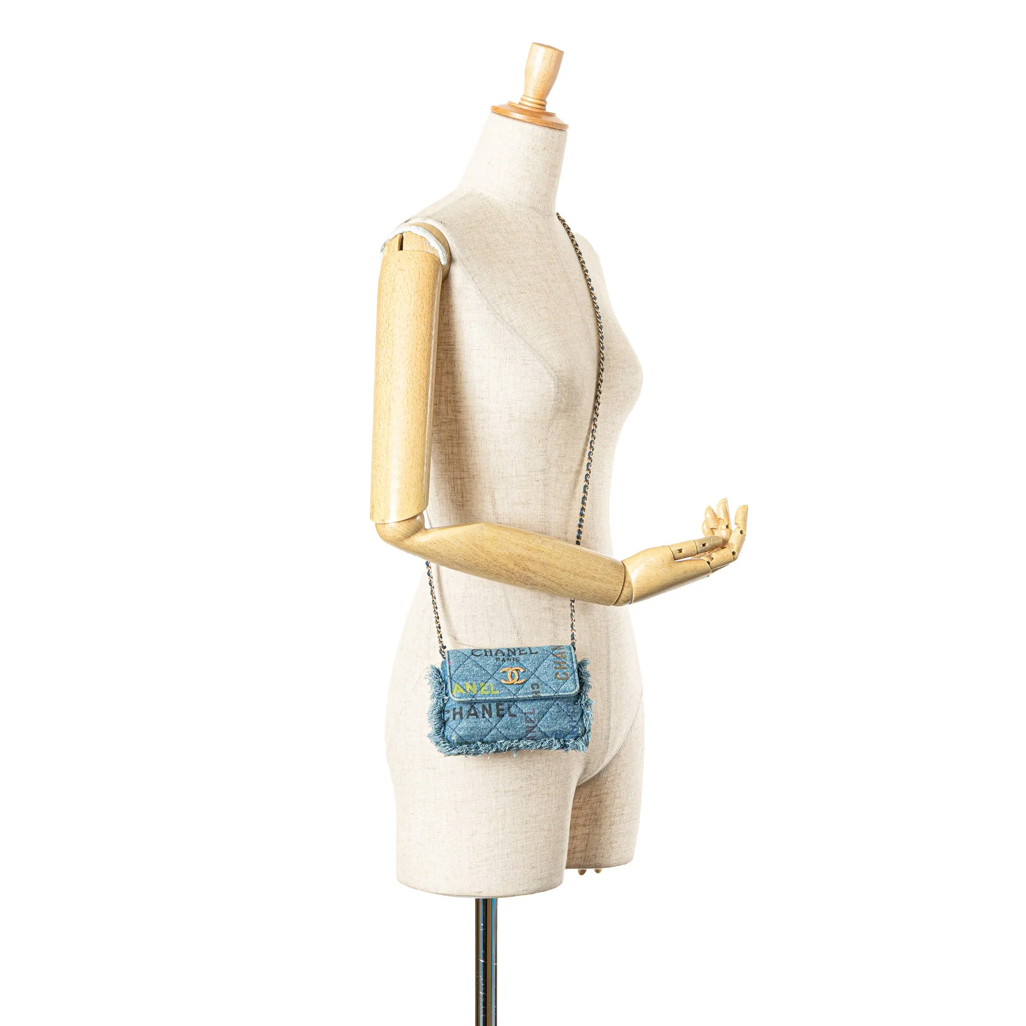 Blue Chanel Mini Denim Mood Clutch with Chain Crossbody Bag
