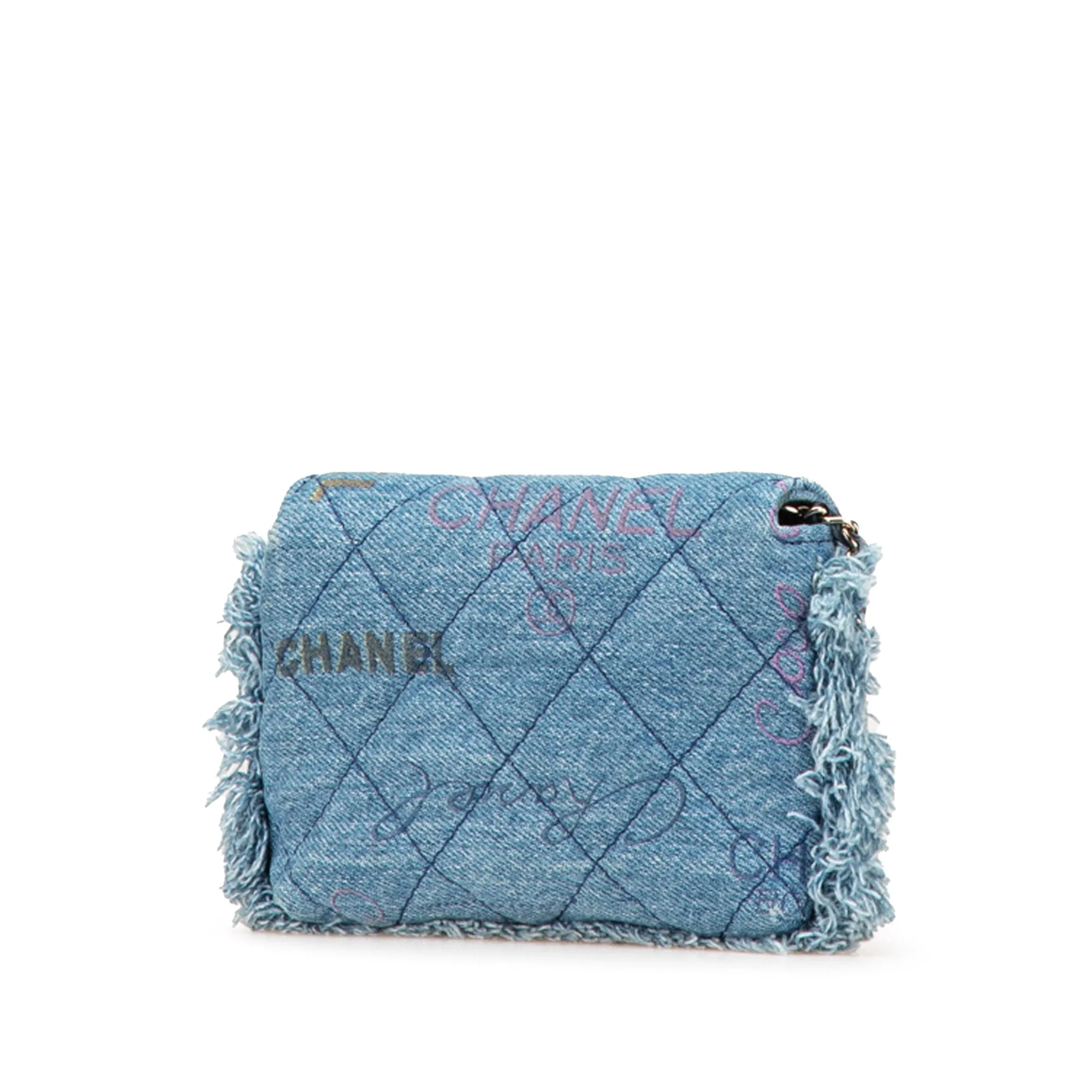 Blue Chanel Mini Denim Mood Clutch with Chain Crossbody Bag