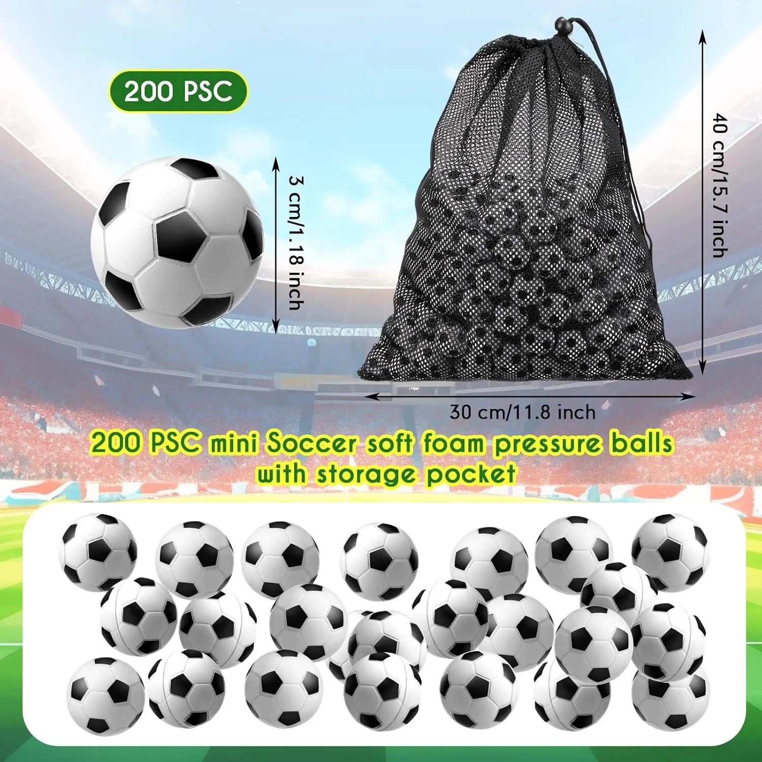 Blulu 200 Pcs Mini Soccer Sports Stress Ball 1.2 Inch Mini Foam Sports Ball Small Footballs Bulk for Sports Theme Party Favor Toys, Ball Games, Stress Relief, School Carnival Reward