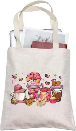 BLUPARK Mexican Pan Dulce Coffee Cups Tote Bag Mexican Dessert Tote Mexico Gift Mexican Drink Handle Bag Mexican Women Bag