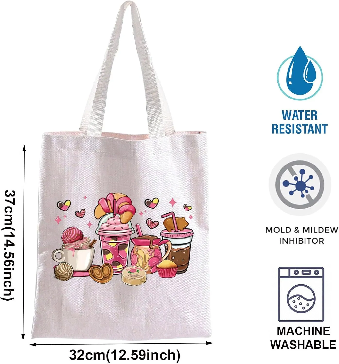 BLUPARK Mexican Pan Dulce Coffee Cups Tote Bag Mexican Dessert Tote Mexico Gift Mexican Drink Handle Bag Mexican Women Bag