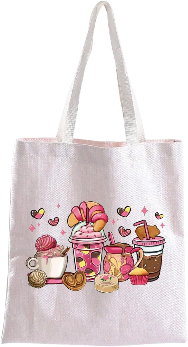 BLUPARK Mexican Pan Dulce Coffee Cups Tote Bag Mexican Dessert Tote Mexico Gift Mexican Drink Handle Bag Mexican Women Bag