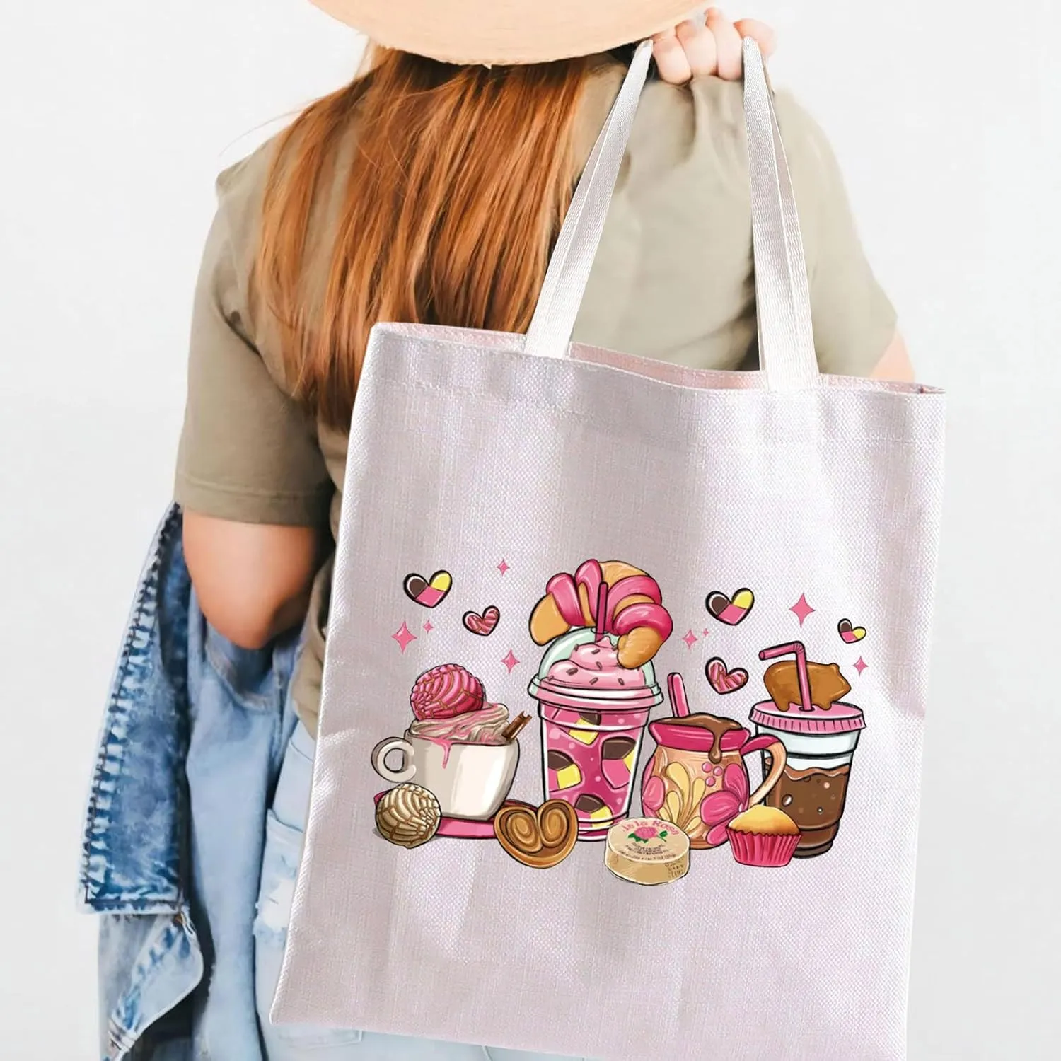BLUPARK Mexican Pan Dulce Coffee Cups Tote Bag Mexican Dessert Tote Mexico Gift Mexican Drink Handle Bag Mexican Women Bag