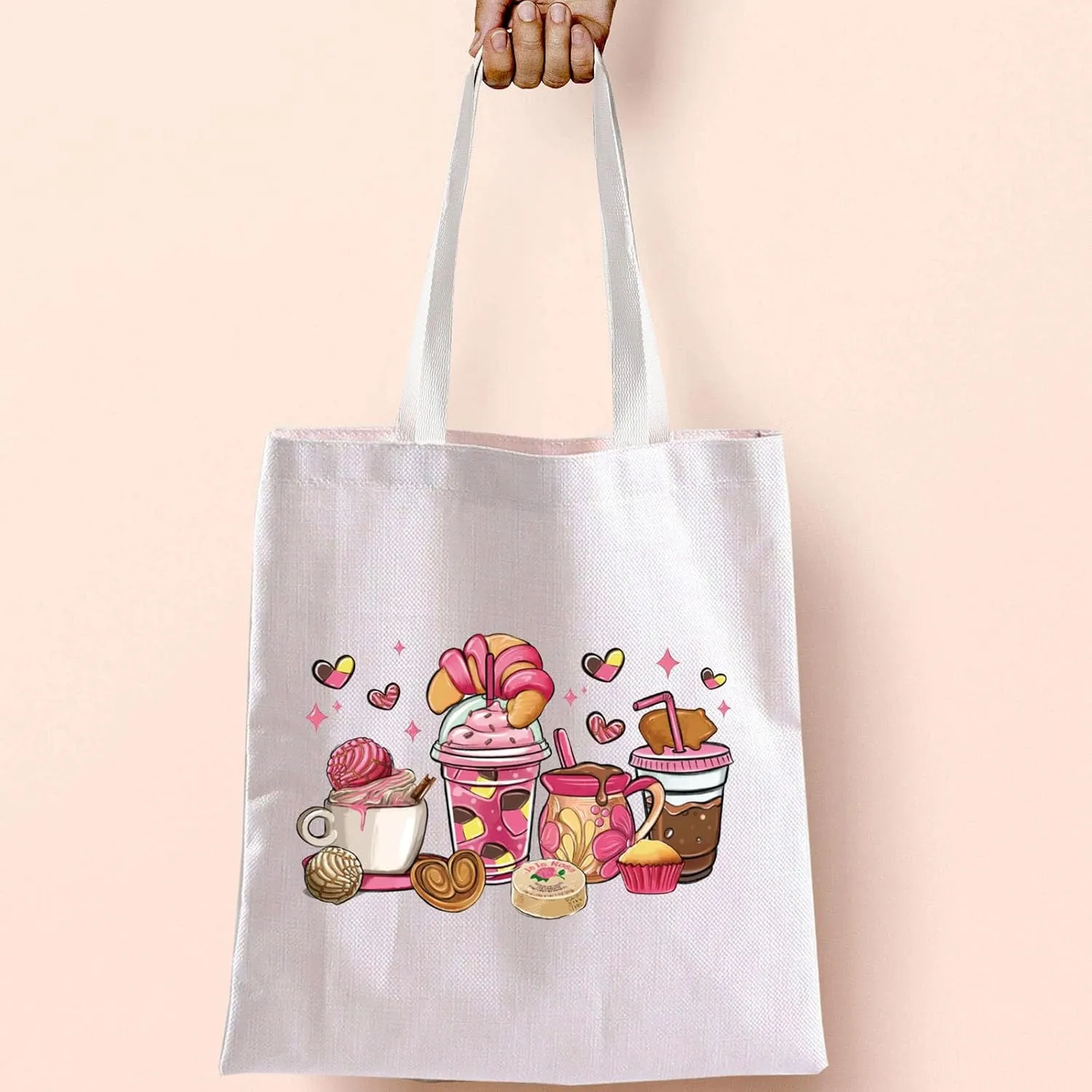 BLUPARK Mexican Pan Dulce Coffee Cups Tote Bag Mexican Dessert Tote Mexico Gift Mexican Drink Handle Bag Mexican Women Bag
