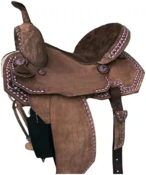 BNB International Western Barrel Racing Wooden Tree Horse Saddle Handmade Premium Leather Comfort Horse Trail Equestrian Tooled Carved Horse Saddle Riding Size: 10-18 inch MOA05