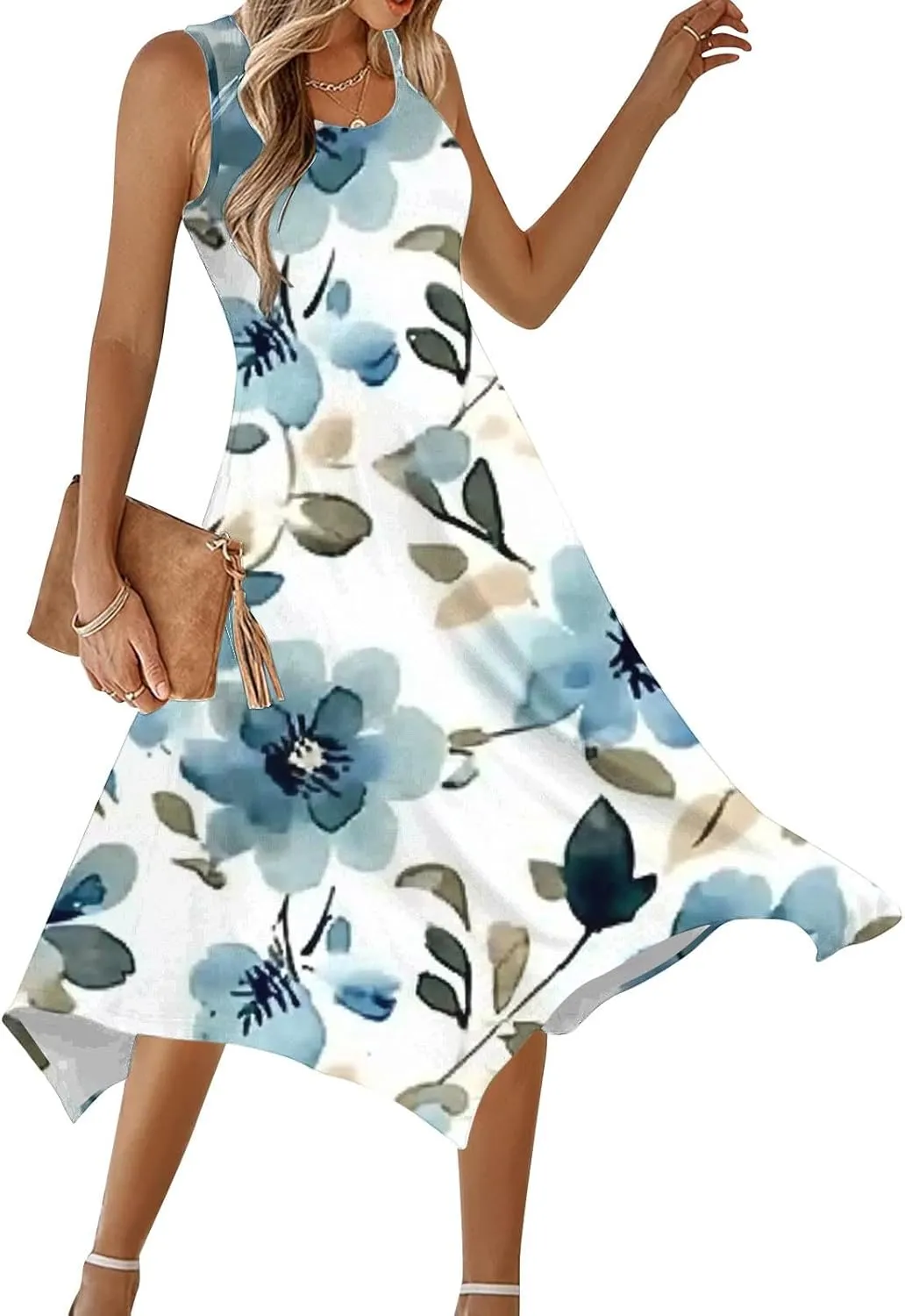 Boho Dresses for Women 2025 Summer Floral Print Flowy Sundress Casual Sleeveless Swing Beach Midi Tank Dress