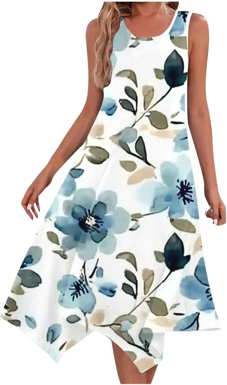 Boho Dresses for Women 2025 Summer Floral Print Flowy Sundress Casual Sleeveless Swing Beach Midi Tank Dress