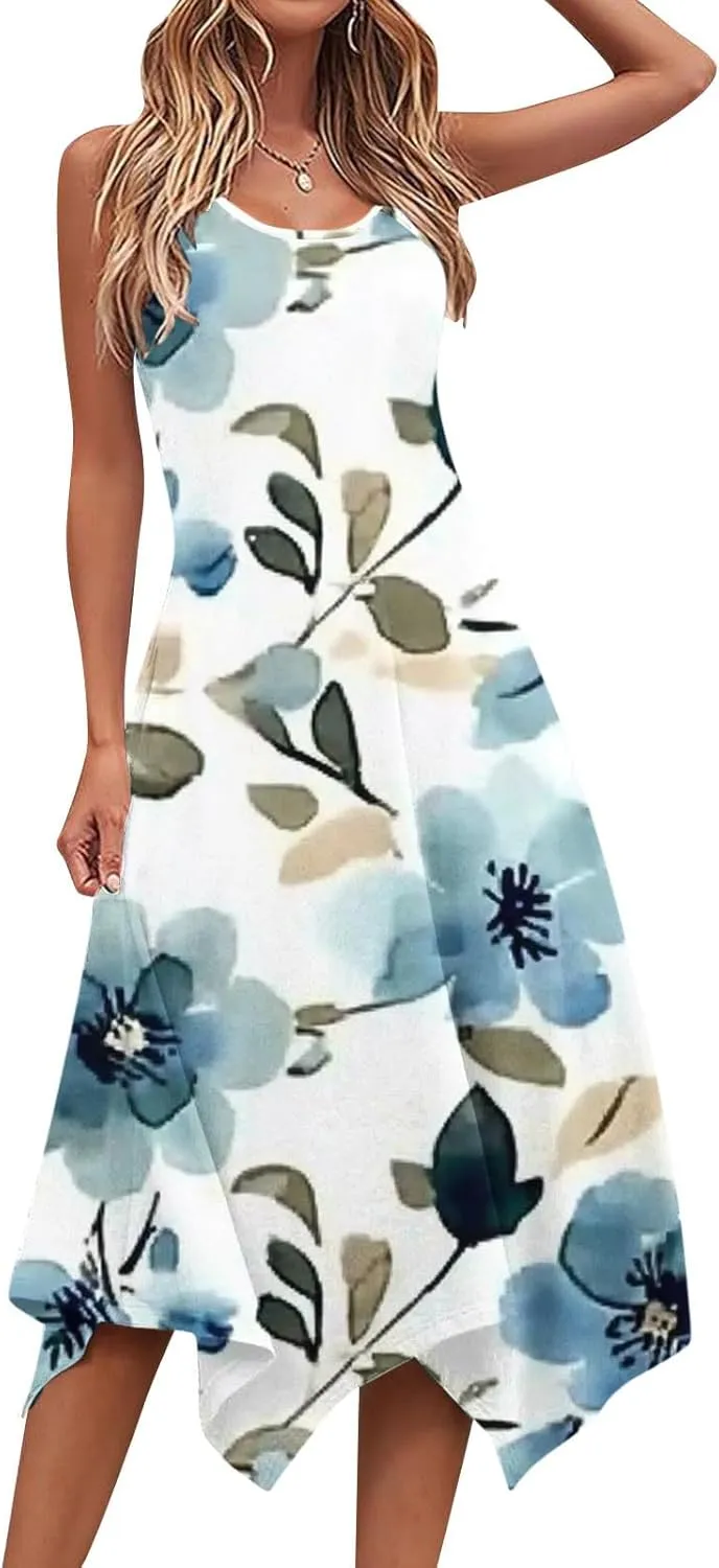 Boho Dresses for Women 2025 Summer Floral Print Flowy Sundress Casual Sleeveless Swing Beach Midi Tank Dress