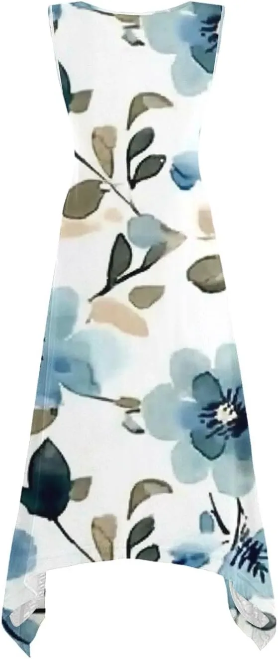 Boho Dresses for Women 2025 Summer Floral Print Flowy Sundress Casual Sleeveless Swing Beach Midi Tank Dress
