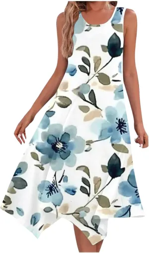 Boho Dresses for Women 2025 Summer Floral Print Flowy Sundress Casual Sleeveless Swing Beach Midi Tank Dress