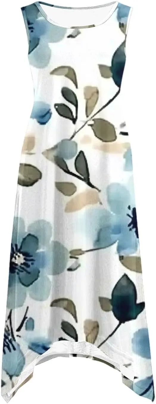 Boho Dresses for Women 2025 Summer Floral Print Flowy Sundress Casual Sleeveless Swing Beach Midi Tank Dress