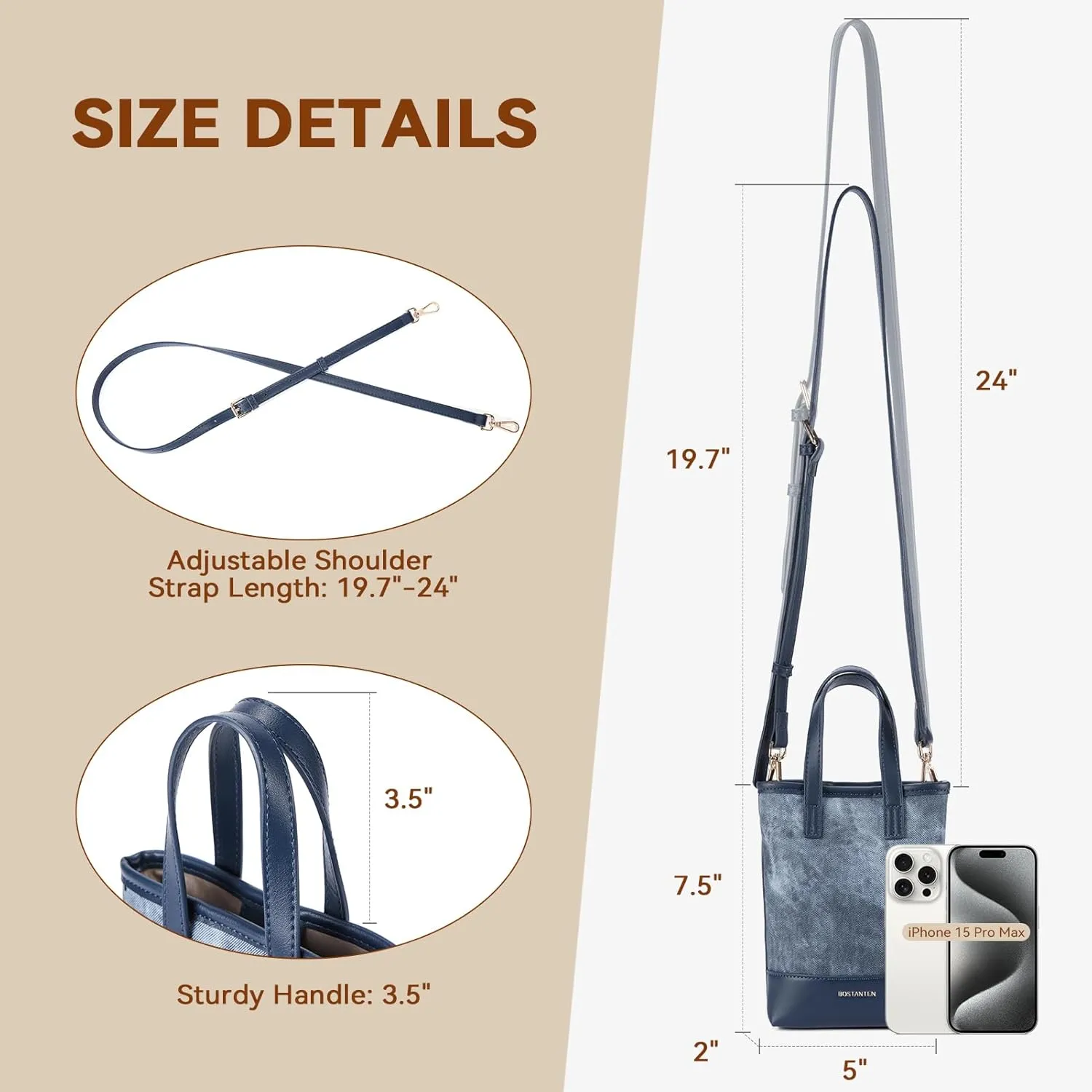BOSTANTEN Small Crossbody Purse for Women Mini Tote Bag Top Handle Shoulder Bag Compact Handbags with Adjustable Strap
