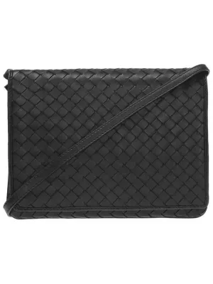 Bottega Veneta Intrecciato Flap Mini Cross Bag Black