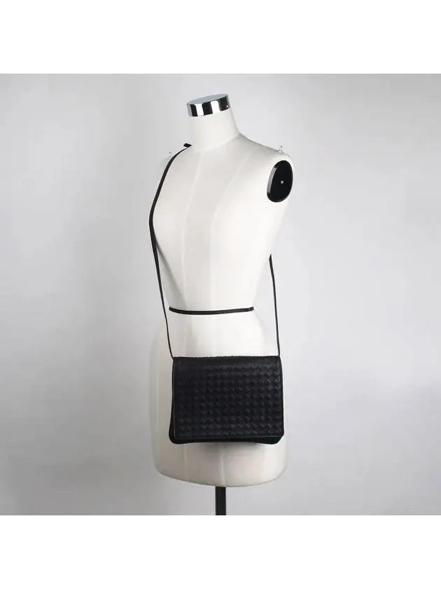 Bottega Veneta Intrecciato Flap Mini Cross Bag Black
