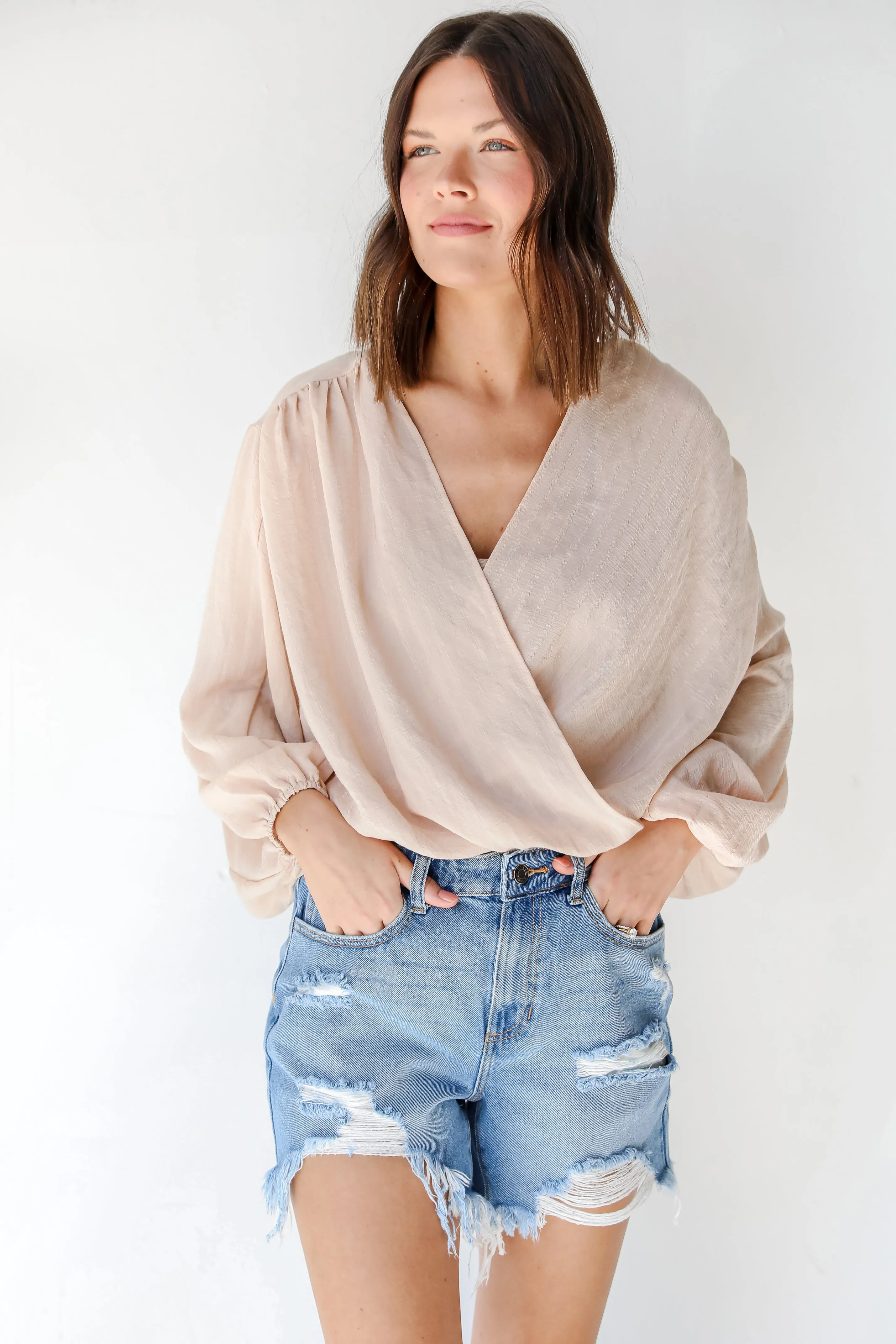 Bottom Line Distressed Denim Shorts