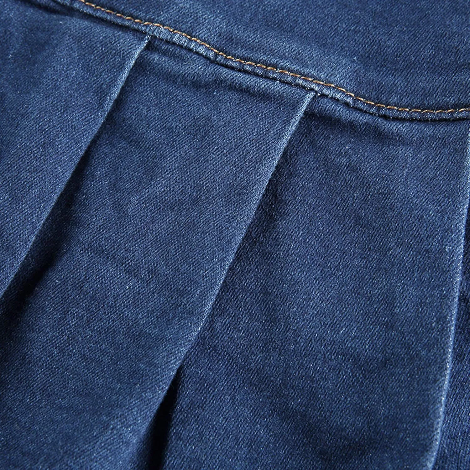 Bowanadacles Women Fashion High Waist Pleated Ruffle Denim Skirt School Uniform A-line Mini Skirt with Lining Shorts Girls