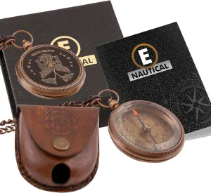 Brass Compass U-S-A with Inspirational Quote, Chain, and Leather Case – Perfect Best Gifts for Adventurers